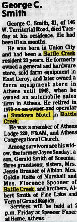 Sundown Motel (Sun Down Motel) - June 1975 Death Notice Of Former Owner (newer photo)